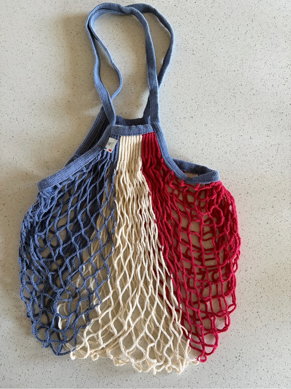 Parisian Tri-Color Mesh Market Tote Bag - Blue, Cream & Red
